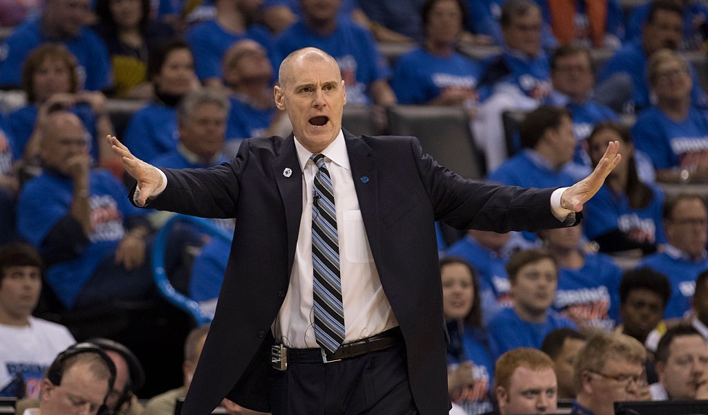 OKLAHOMA CITY, OK - APRIL 16: Rick Carlisle of the Dallas Mavericks yells instructions to his players as they play the Oklahoma City Thunder during the first half of Game One of the Western Conference Quarterfinals during the 2016 NBA Playoffs at the Chesapeake Energy Arena on April 16, 2016 in Oklahoma City, Oklahoma. NOTE TO USER: User expressly acknowledges and agrees that, by downloading and or using this photograph, User is consenting to the terms and conditions of the Getty Images License Agreement. (Photo by J Pat Carter/Getty Images)